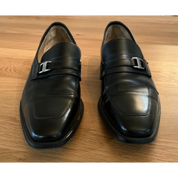 Magnanni Black Leather Monk Strap Slip On Shoes Silver Buckle Portugal Mens 10.5 - Picture 3 of 13